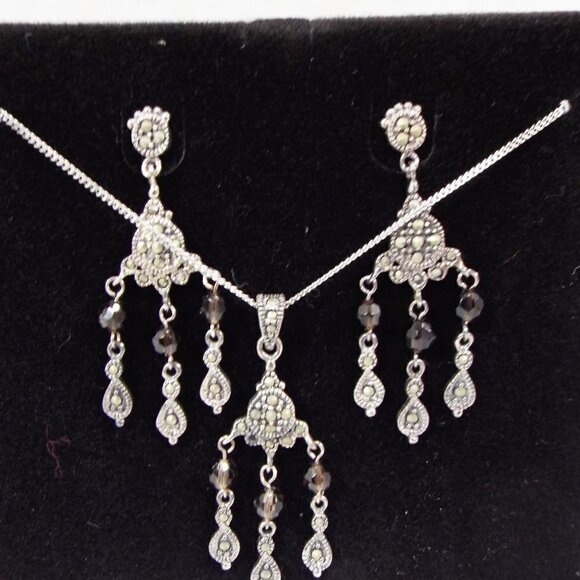 NECKLACE & Earrings .925 Sterling Silver Jewelry 3 Piece Jewelry Set - Picture 6 of 10